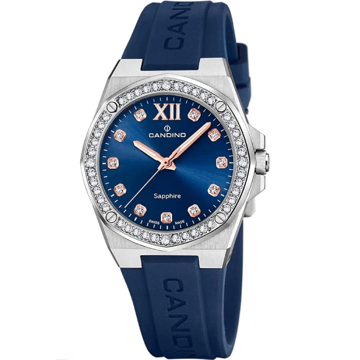 Дамски ръчен часовник с кварцов механизъм - корпус от Стомана - Каучук - цвят Син Розово Злато