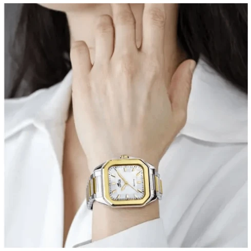 Дамски ръчен часовник с кварцов механизъм - корпус от Стомана - Стоманена верижка - цвят Седеф