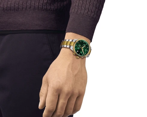 Мъжки ръчен часовник с кварцов механизъм - корпус от Стомана - Стоманена верижка - цвят Зелен Злато