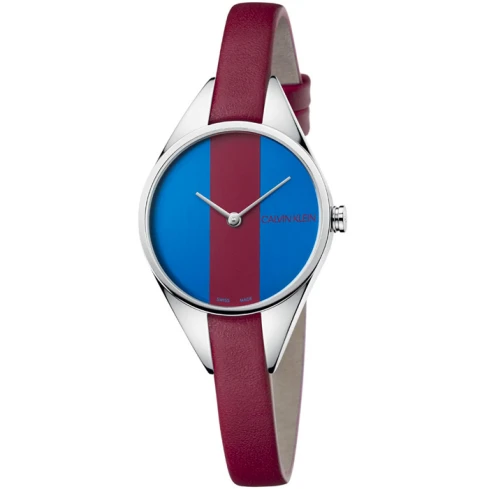 Дамски ръчен часовник с кварцов механизъм - корпус от Стомана - Естествена кожа - цвят Син Червен