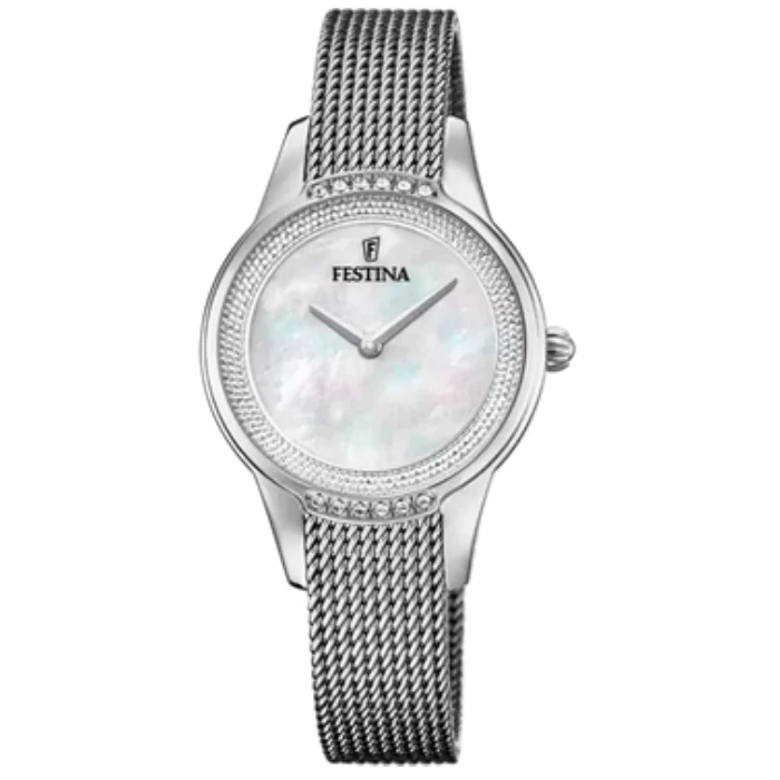 Дамски ръчен часовник с кварцов механизъм - корпус от Стомана - Стоманена верижка - цвят Седеф Сив