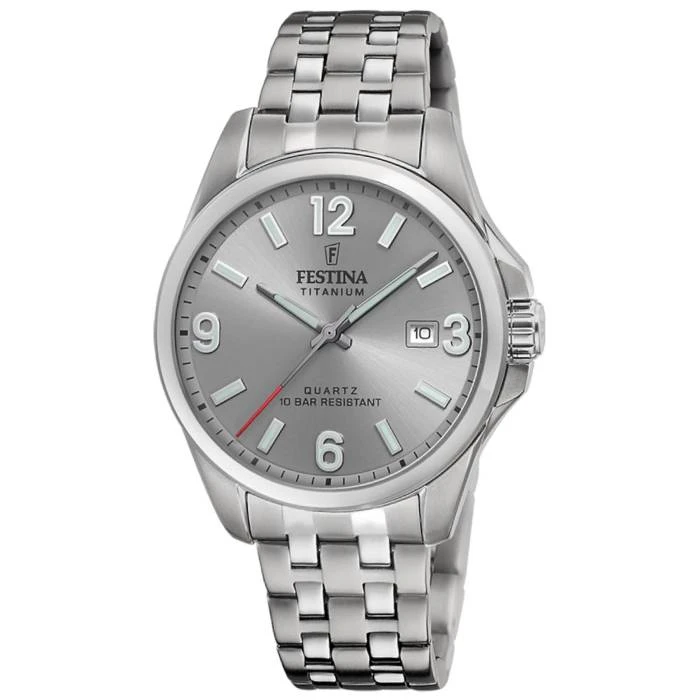 Мъжки ръчен часовник с кварцов механизъм - корпус от Титан - Титаниева верижка - цвят Сребрист Сив