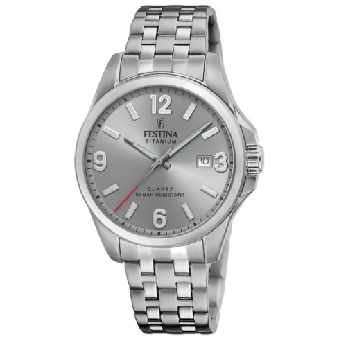 Мъжки ръчен часовник с кварцов механизъм - корпус от Титан - Титаниева верижка - цвят Сребрист Сив