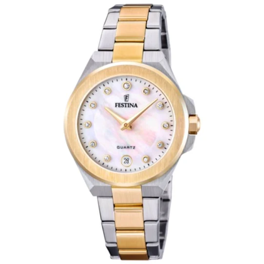 Дамски ръчен часовник с кварцов механизъм - корпус от Стомана - Стоманена верижка - цвят Седеф Злато