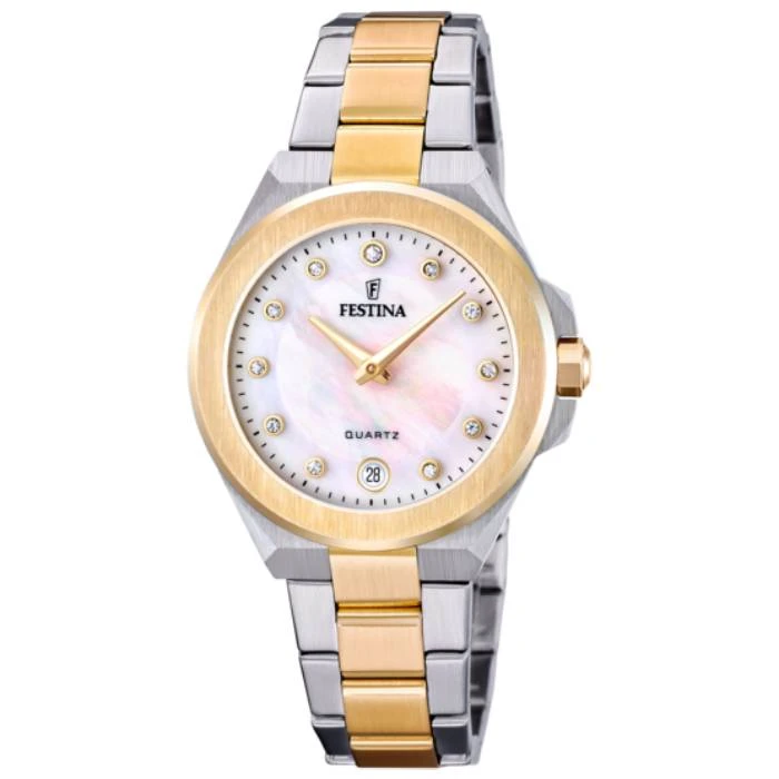 Дамски ръчен часовник с кварцов механизъм - корпус от Стомана - Стоманена верижка - цвят Седеф Злато