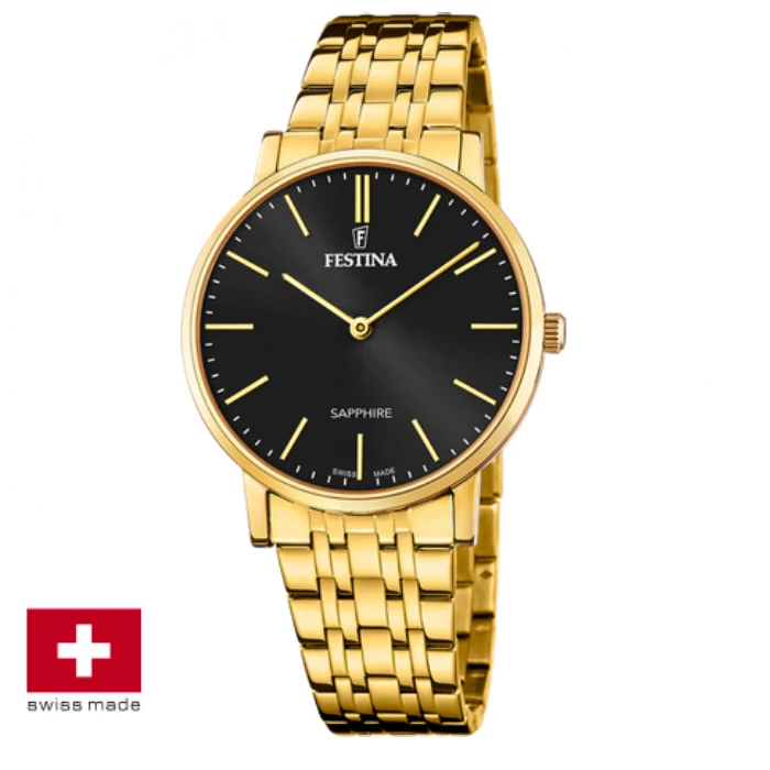 Мъжки ръчен часовник с кварцов механизъм - корпус от Стомана - Стоманена верижка - цвят Черен Злато