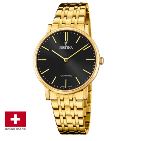 Мъжки ръчен часовник с кварцов механизъм - корпус от Стомана - Стоманена верижка - цвят Черен Злато