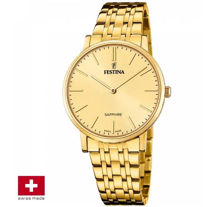 Мъжки ръчен часовник с кварцов механизъм - корпус от Стомана - Стоманена верижка - цвят Злато Злато