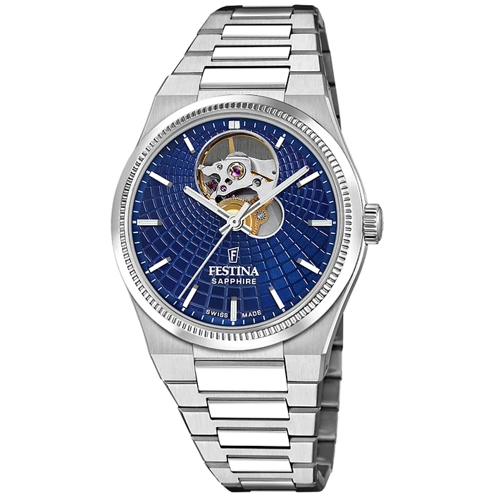 Дамски ръчен часовник с автоматичен механизъм - корпус от Стомана - Стоманена верижка - цвят Син Сив