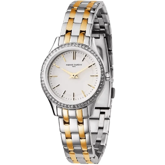 Дамски ръчен часовник с кварцов механизъм - корпус от Стомана - Стоманена верижка - цвят Бял Злато