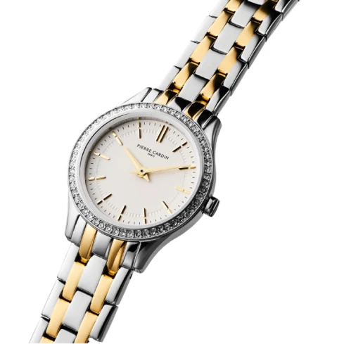 Дамски ръчен часовник с кварцов механизъм - корпус от Стомана - Стоманена верижка - цвят Бял Злато