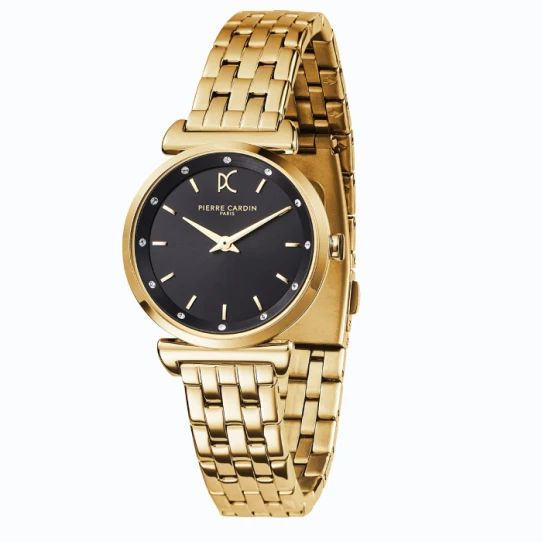 Дамски ръчен часовник с кварцов механизъм - корпус от Стомана - Стоманена верижка - цвят Черен Злато