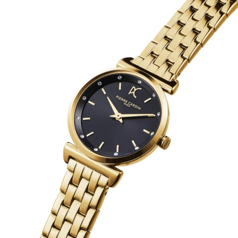 Дамски ръчен часовник с кварцов механизъм - корпус от Стомана - Стоманена верижка - цвят Черен Злато