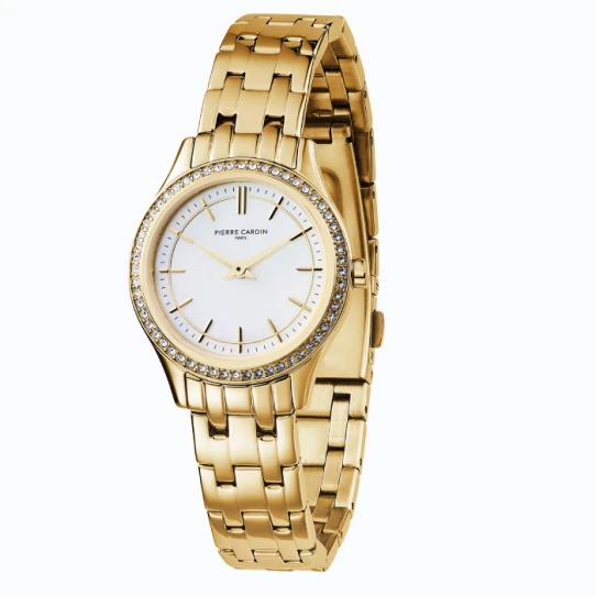 Дамски ръчен часовник с кварцов механизъм - корпус от Стомана - Стоманена верижка - цвят Седеф Злато