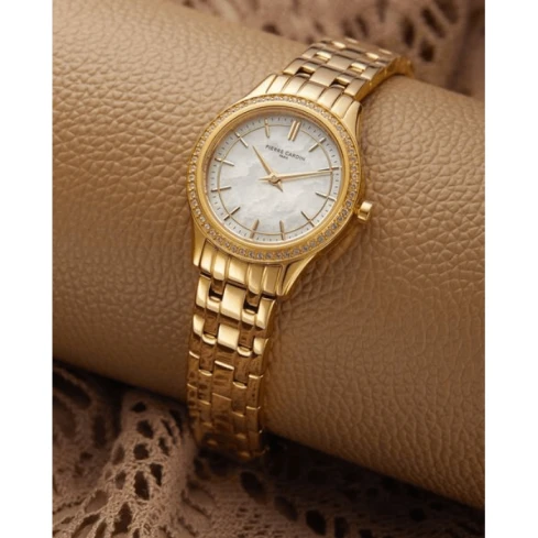 Дамски ръчен часовник с кварцов механизъм - корпус от Стомана - Стоманена верижка - цвят Седеф Злато