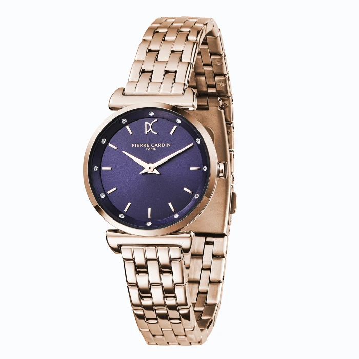 Дамски ръчен часовник с кварцов механизъм - корпус от Стомана - Стоманена верижка - цвят Лилав Розово Злато