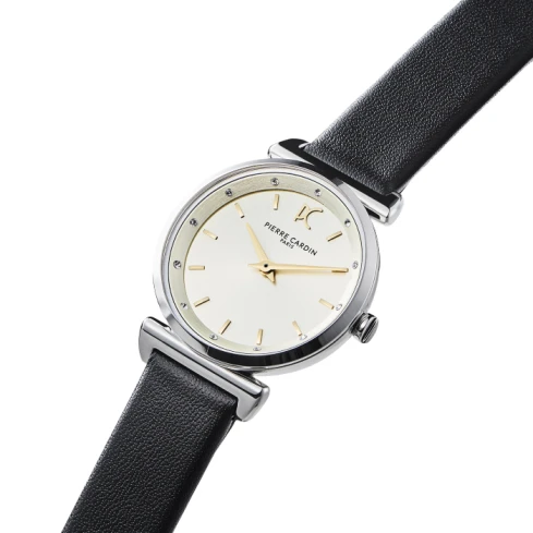 Дамски ръчен часовник с кварцов механизъм - корпус от Стомана - Естествена кожа - цвят Шампанско Черен