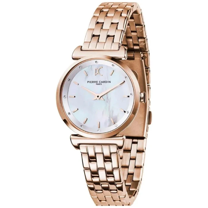 Дамски ръчен часовник с кварцов механизъм - корпус от Стомана - Естествена кожа - цвят Бял Черен