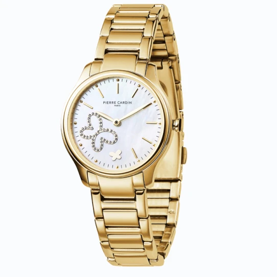 Дамски ръчен часовник с кварцов механизъм - корпус от Стомана - Стоманена верижка - цвят Седеф Злато