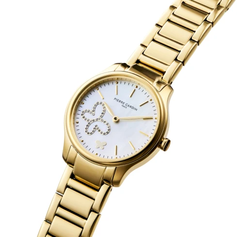 Дамски ръчен часовник с кварцов механизъм - корпус от Стомана - Стоманена верижка - цвят Бял Злато