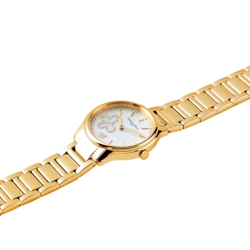 Дамски ръчен часовник с кварцов механизъм - корпус от Стомана - Стоманена верижка - цвят Бял Злато