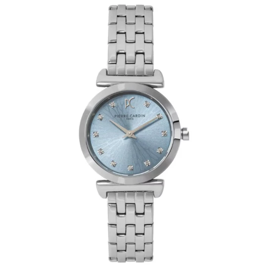 Дамски ръчен часовник с кварцов механизъм - корпус от Стомана - Стоманена верижка - цвят Син Сив