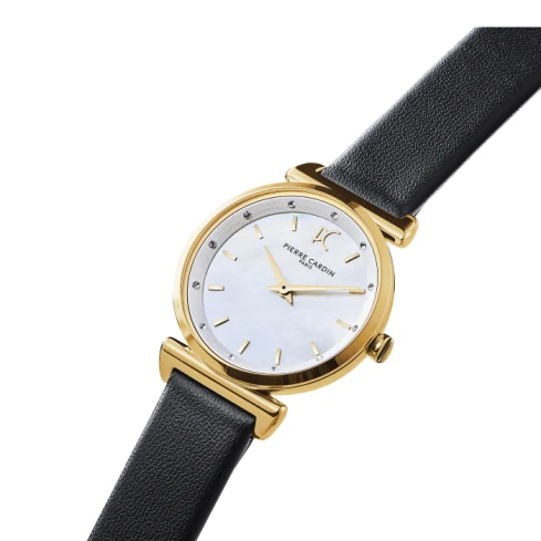 Дамски ръчен часовник с кварцов механизъм - корпус от Стомана - Естествена кожа - цвят Бял Черен