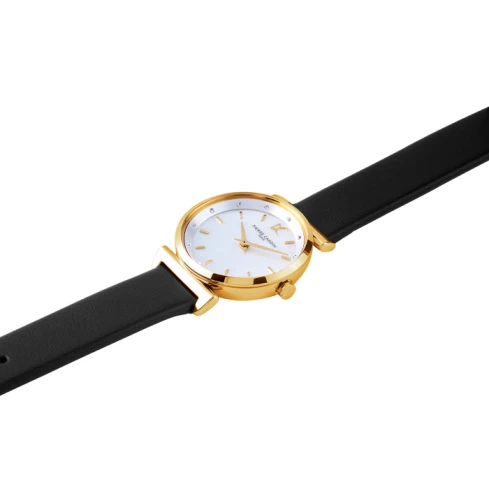 Дамски ръчен часовник с кварцов механизъм - корпус от Стомана - Естествена кожа - цвят Бял Черен