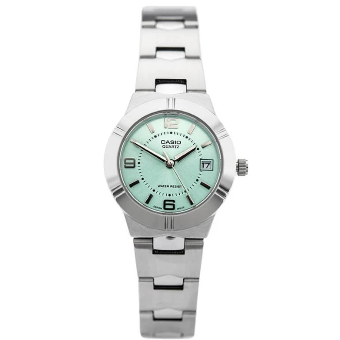 Дамски ръчен часовник с кварцов механизъм - корпус от Стомана - Стоманена верижка - цвят Зелен Сив