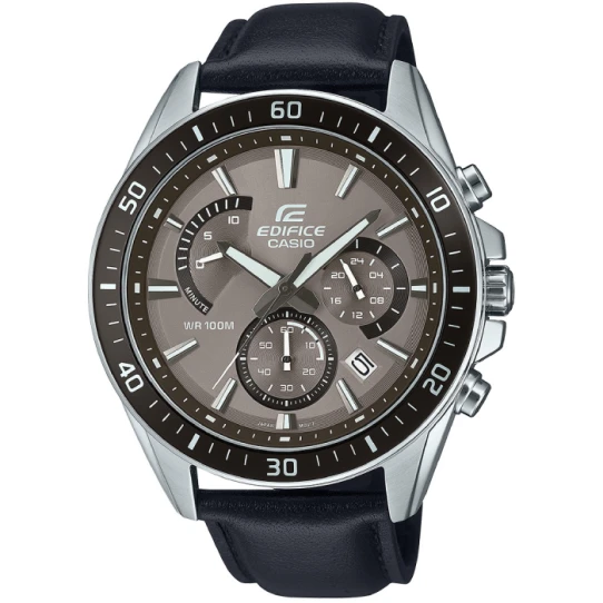 Мъжки ръчен часовник с кварцов механизъм - корпус от Стомана - Естествена кожа - цвят Кафяв Сив