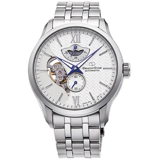 Мъжки ръчен часовник с автоматичен механизъм - корпус от Стомана - Стоманена верижка - цвят Бял Сив