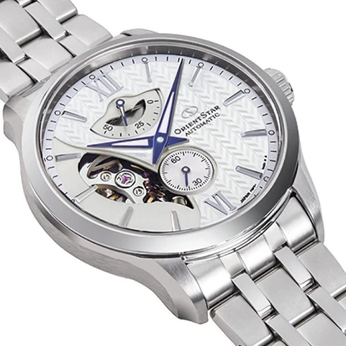 Мъжки ръчен часовник с автоматичен механизъм - корпус от Стомана - Стоманена верижка - цвят Бял Сив