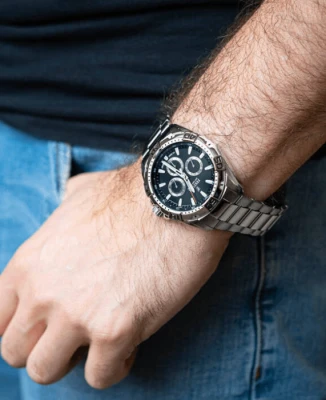 Мъжки ръчен часовник с кварцов механизъм - корпус от Стомана - Стоманена верижка - цвят Черен