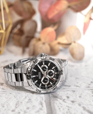 Мъжки ръчен часовник с кварцов механизъм - корпус от Стомана - Стоманена верижка - цвят Черен