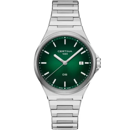 Мъжки ръчен часовник с кварцов механизъм - корпус от Стомана - Стоманена верижка - цвят Зелен Сив