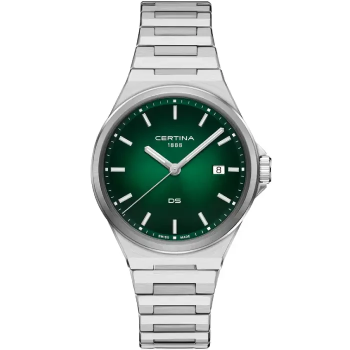 Мъжки ръчен часовник с кварцов механизъм - корпус от Стомана - Стоманена верижка - цвят Зелен Сив