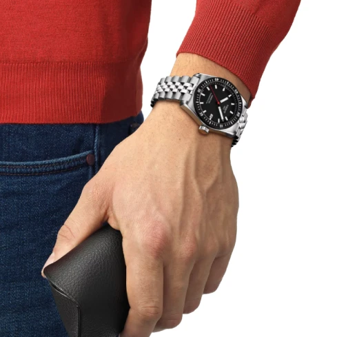 Мъжки ръчен часовник с автоматичен механизъм - корпус от Стомана - Стоманена верижка - цвят Черен Сив