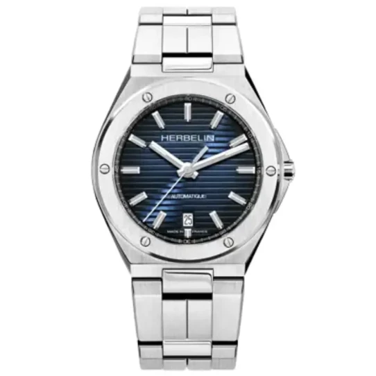 Мъжки ръчен часовник с автоматичен механизъм - корпус от Стомана - Стоманена верижка - цвят Син Сив