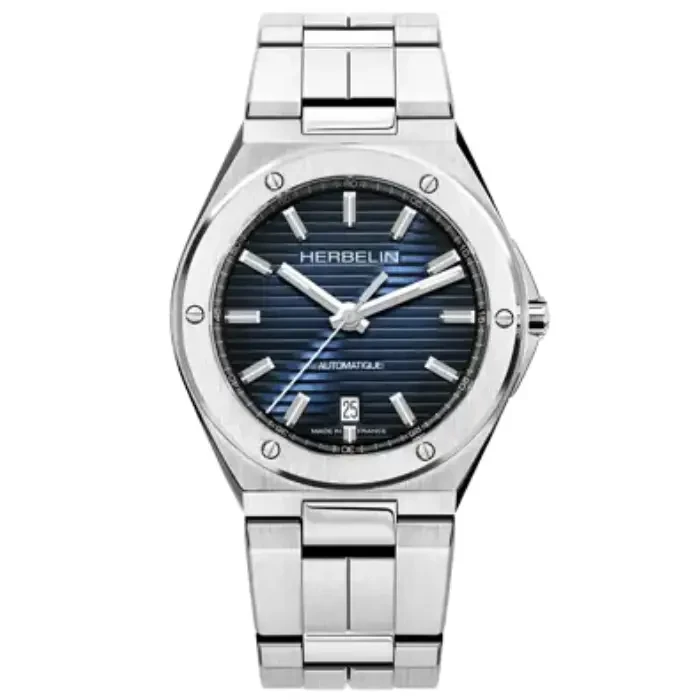 Мъжки ръчен часовник с автоматичен механизъм - корпус от Стомана - Стоманена верижка - цвят Син Сив