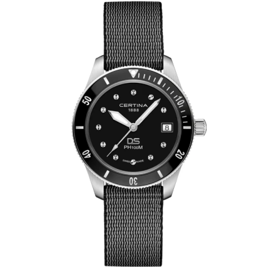 Дамски ръчен часовник с кварцов механизъм - корпус от Стомана - Нато каишка - цвят Черен Сив