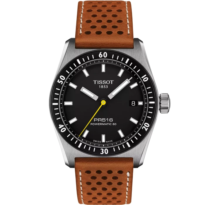 Мъжки ръчен часовник с автоматичен механизъм - корпус от Стомана - Естествена кожа - цвят Черен Кафяв