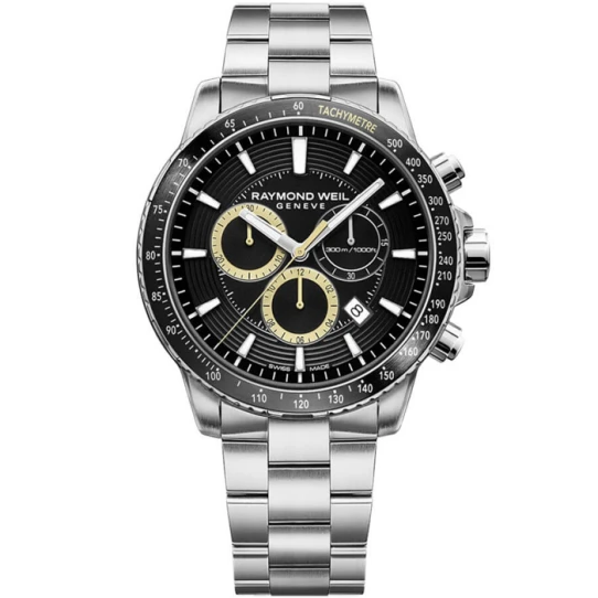 Raymond Weil 8570-ST1-20701 Tango - Мъжки ръчен часовник с кварцов механизъм - корпус от Стомана - Стоманена верижка - цвят Черен Сив