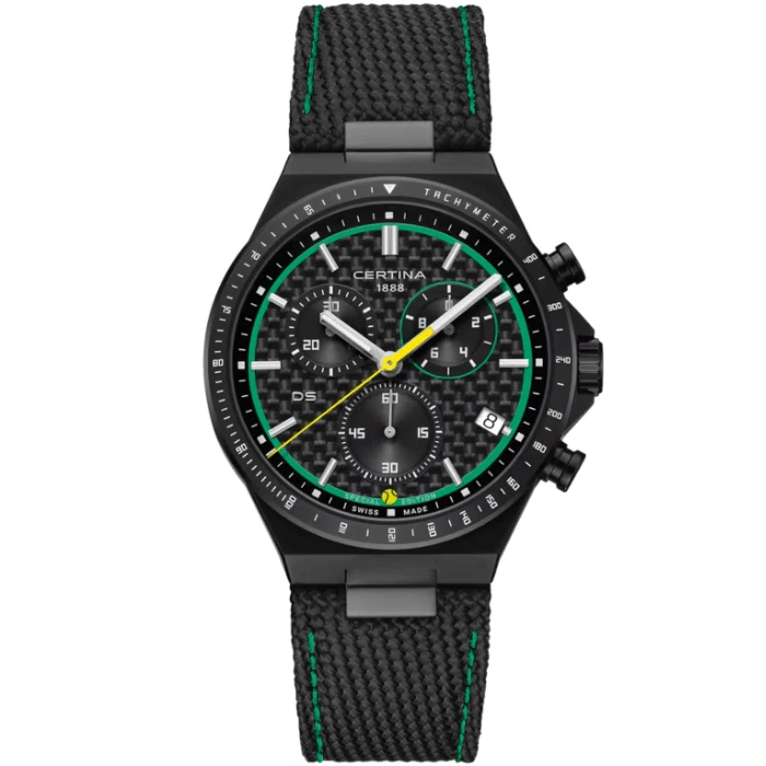 Мъжки ръчен часовник с кварцов механизъм - корпус от Стомана - Синтетична кожа - цвят Черен Зелен