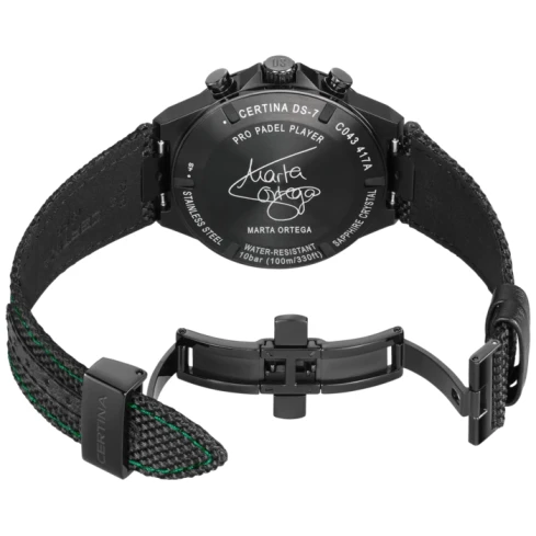 Мъжки ръчен часовник с кварцов механизъм - корпус от Стомана - Синтетична кожа - цвят Черен Зелен