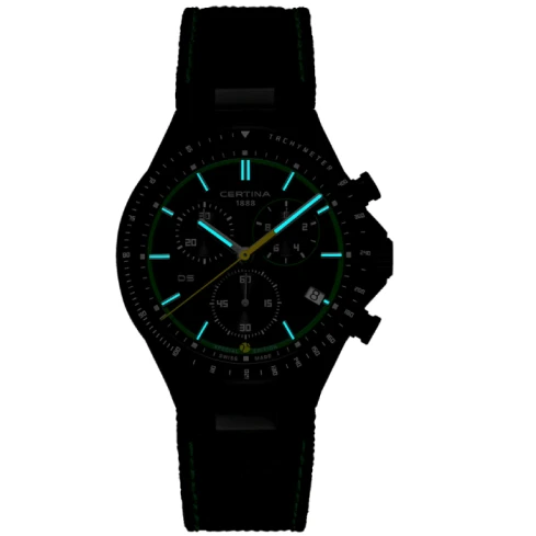 Мъжки ръчен часовник с кварцов механизъм - корпус от Стомана - Синтетична кожа - цвят Черен Зелен