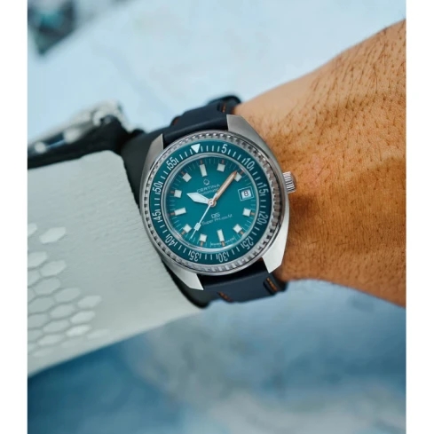 Мъжки ръчен часовник с автоматичен механизъм - корпус от Стомана - Каучук - цвят Тюркоаз Оранжев