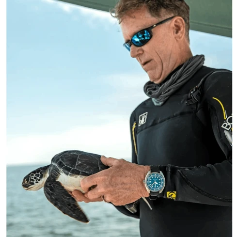 Мъжки ръчен часовник с автоматичен механизъм - корпус от Стомана - Каучук - цвят Тюркоаз Оранжев