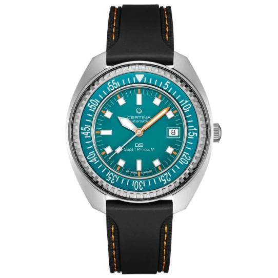 Мъжки ръчен часовник с автоматичен механизъм - корпус от Стомана - Каучук - цвят Тюркоаз Оранжев