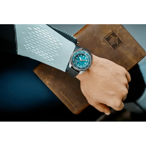 Мъжки ръчен часовник с автоматичен механизъм - корпус от Стомана - Каучук - цвят Тюркоаз Оранжев