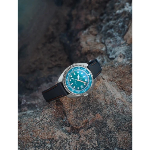 Мъжки ръчен часовник с автоматичен механизъм - корпус от Стомана - Каучук - цвят Тюркоаз Оранжев